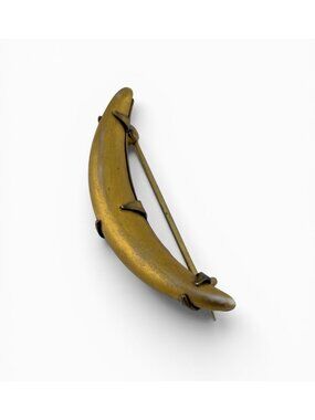 Antique Victorian Crescent Moon Brooch Painted Porcelain Brass Gold Tone Pin